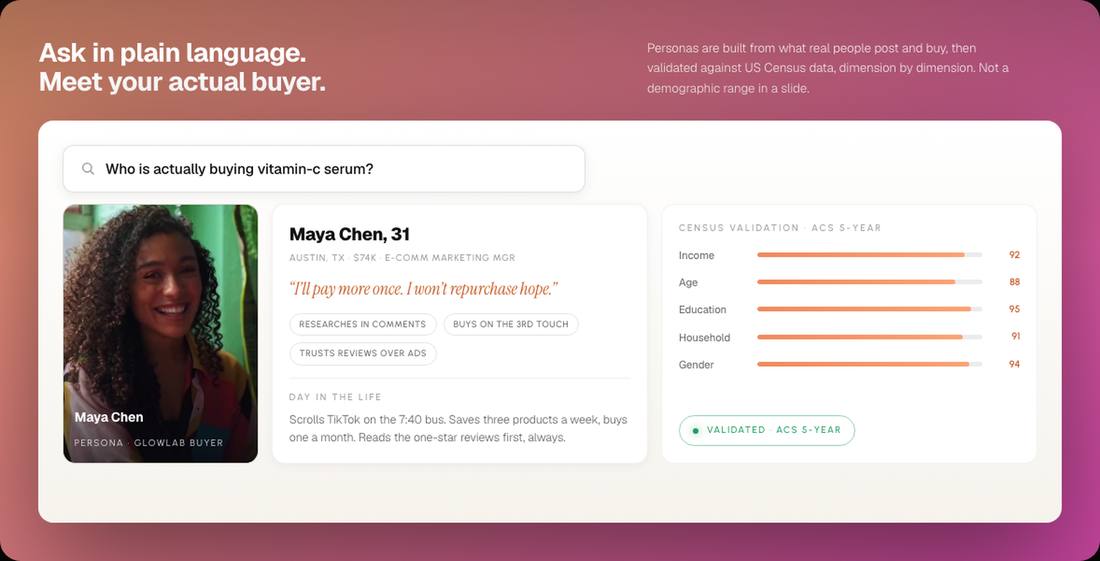 The AdForge dashboard building a persona from live consumer signals
